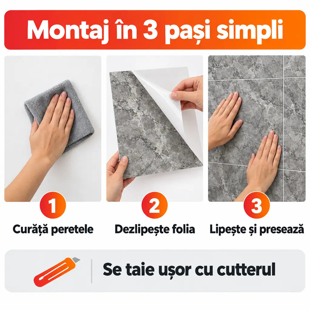 Montaj plăci PVC autoadezive în 3 pași simpli