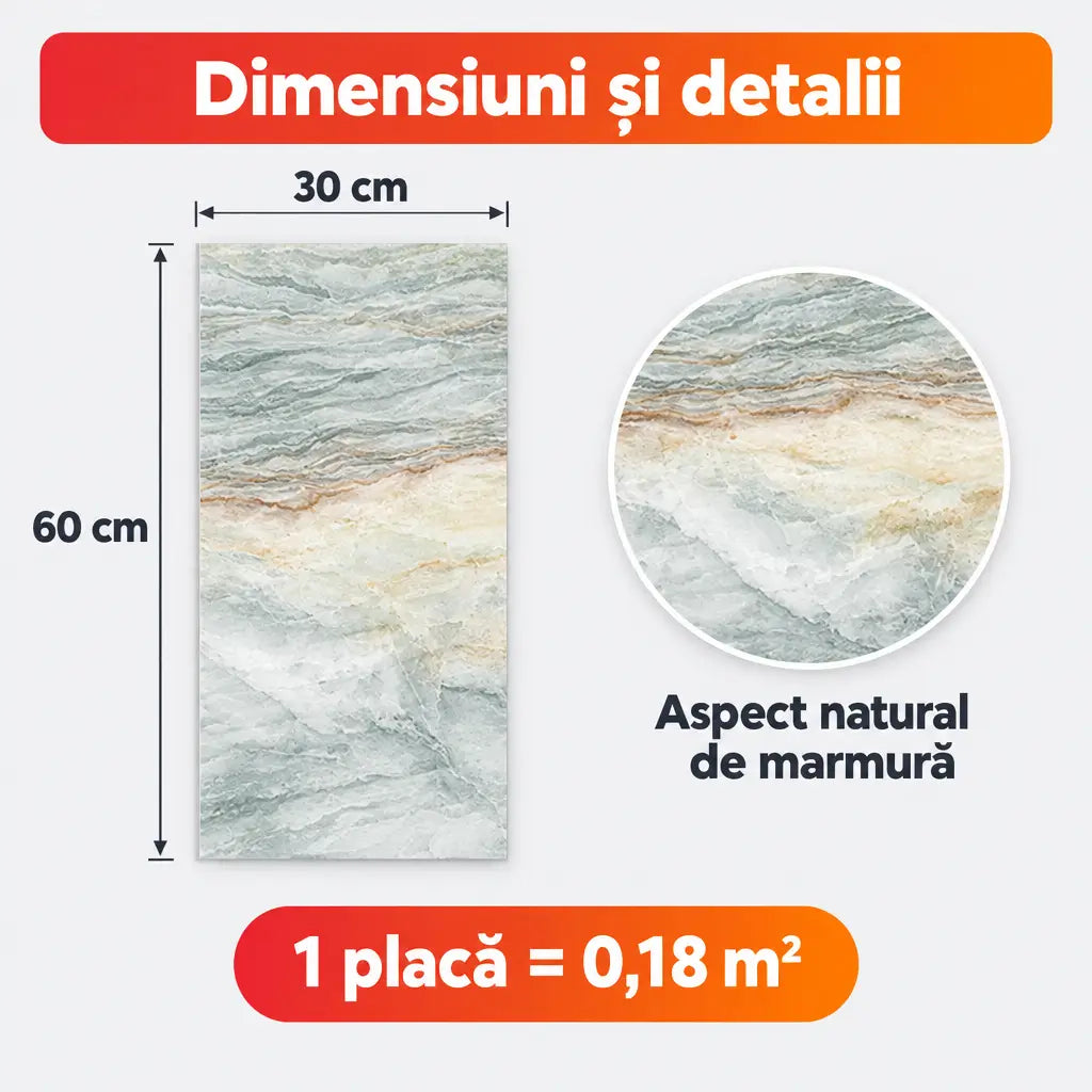Dimensiuni placă PVC 250-7: 30x60 cm, 0,18 m²