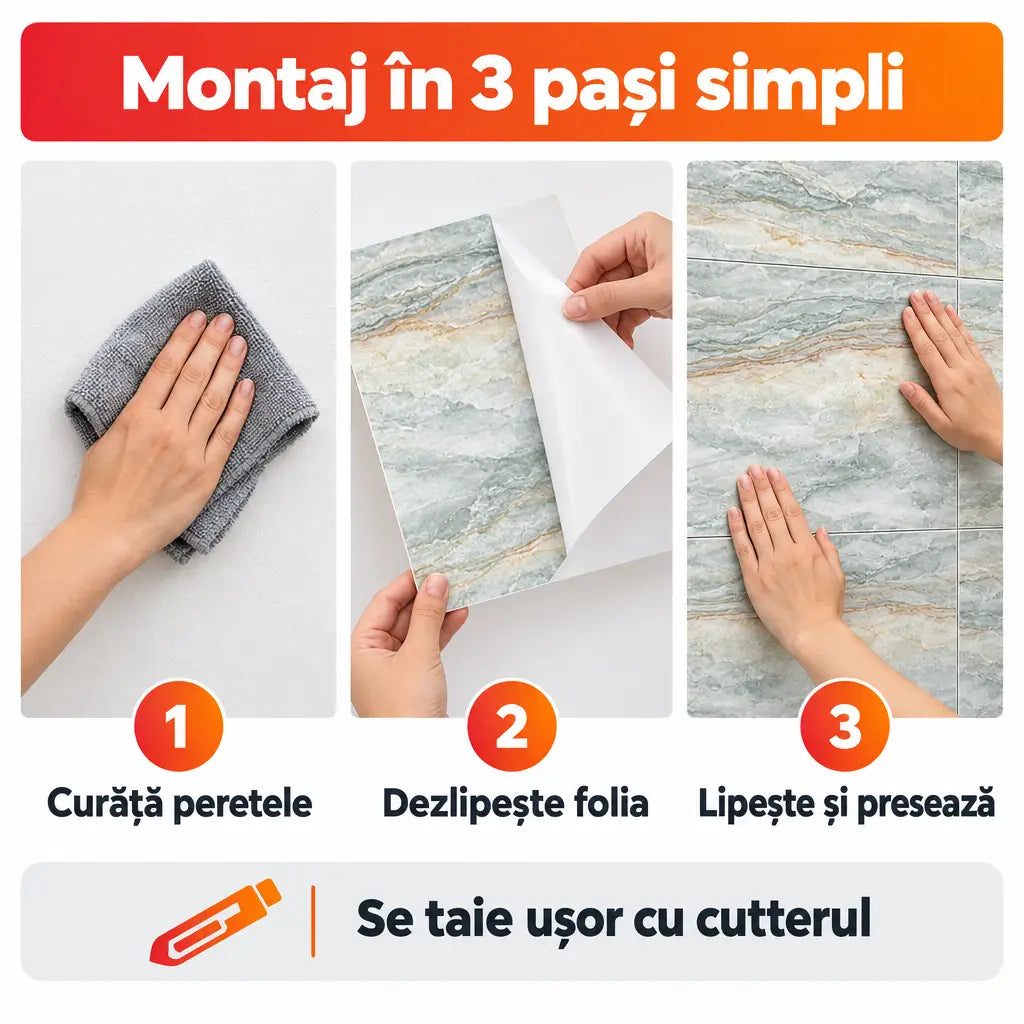 Montaj plăci PVC autoadezive în 3 pași simpli