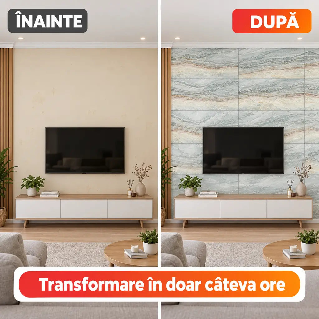 Înainte și după montajul plăcilor PVC imitație marmură 250-7