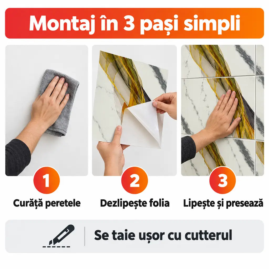Montaj plăci PVC autoadezive în 3 pași simpli
