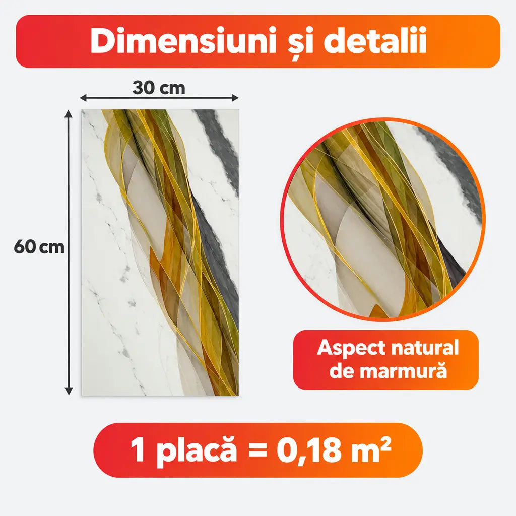 Dimensiuni placă PVC 116-14G: 30x60 cm, 0,18 m²