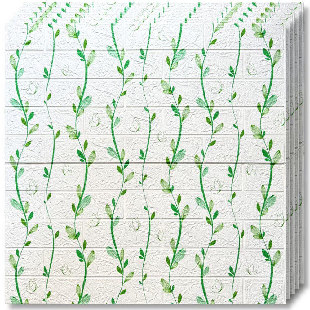 Tapet 3D Autoadeziv Model Frunze, Alb/Verde – imagine 2