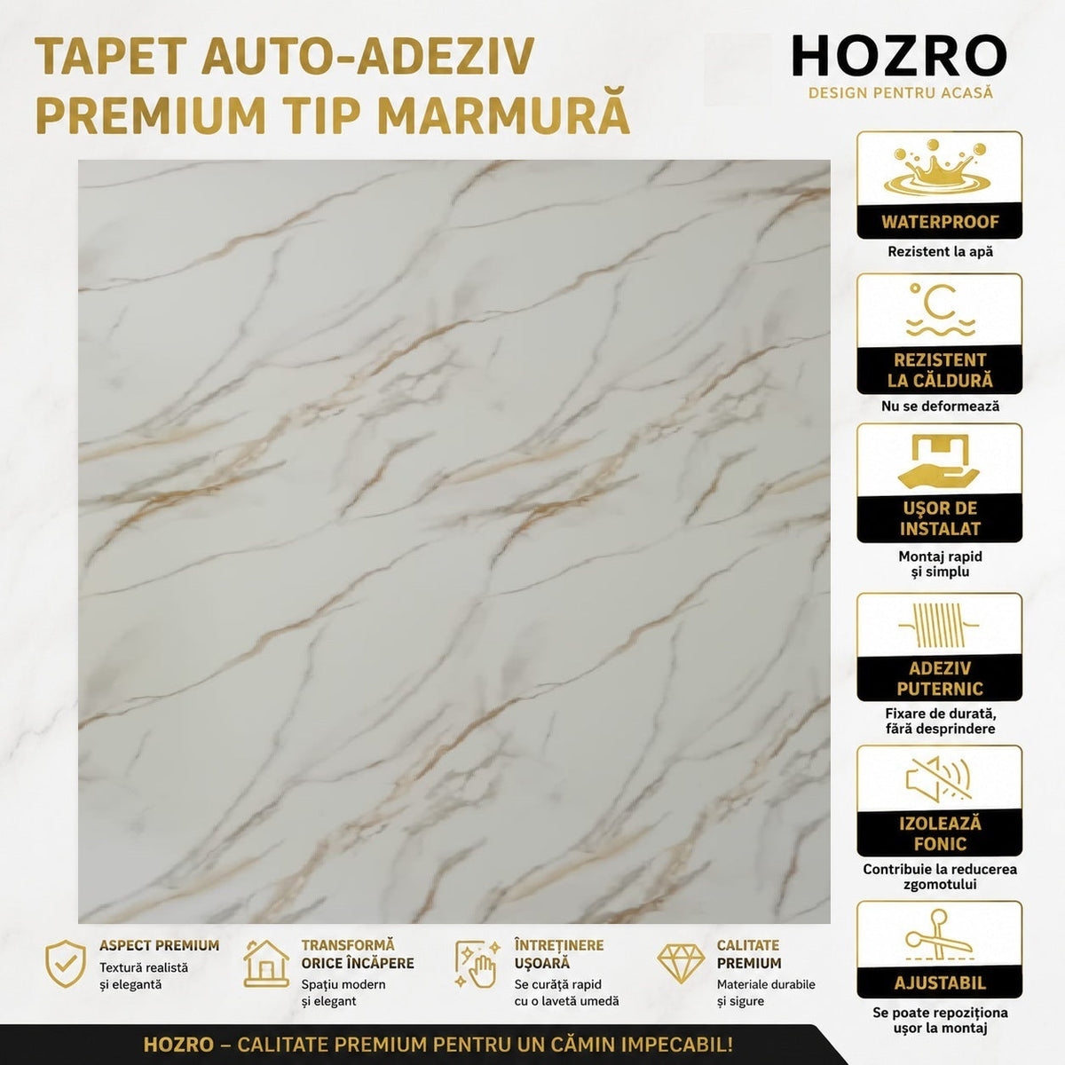 Tapet Autocolant 3D Imitație Marmură Alb – imagine 4